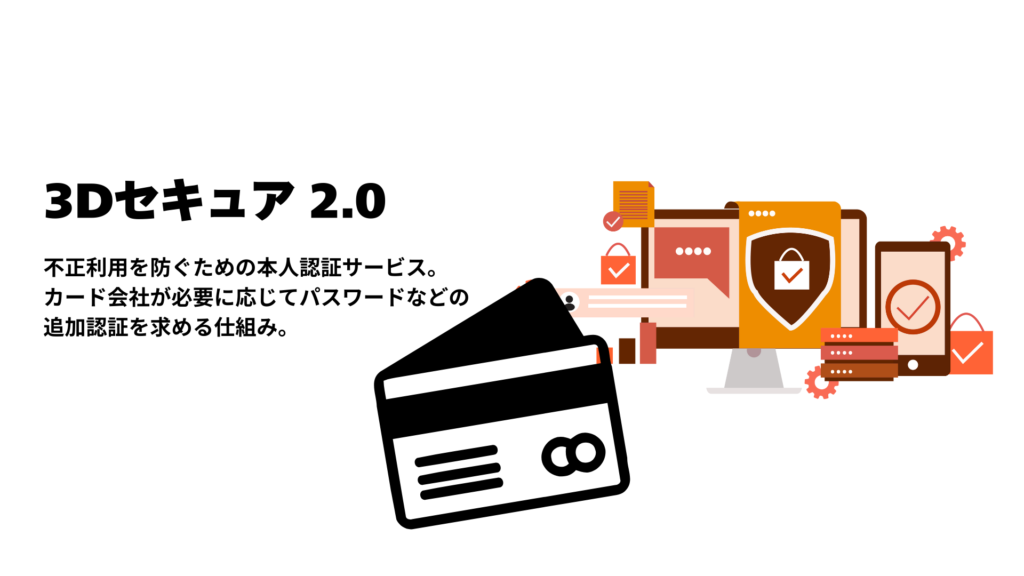 3Dセキュア2.0とは。 不正利用を防ぐための本人認証サービス。カード会社が必要に応じてパスワードなどの追加認証を求める仕組み。